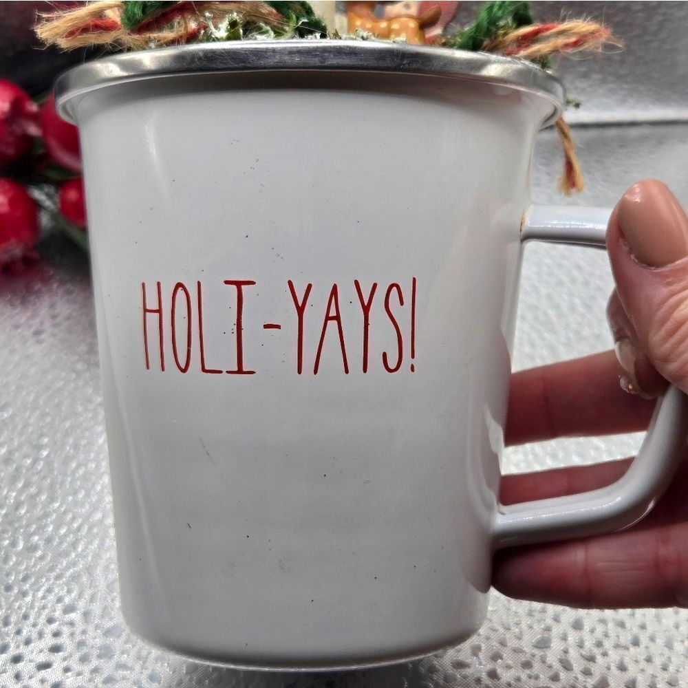 "5/$40" Vintage "HOLY-YAYS!" Enamelware White Mug Christmas Assemblage Mug Decor - Picture 4 of 7
